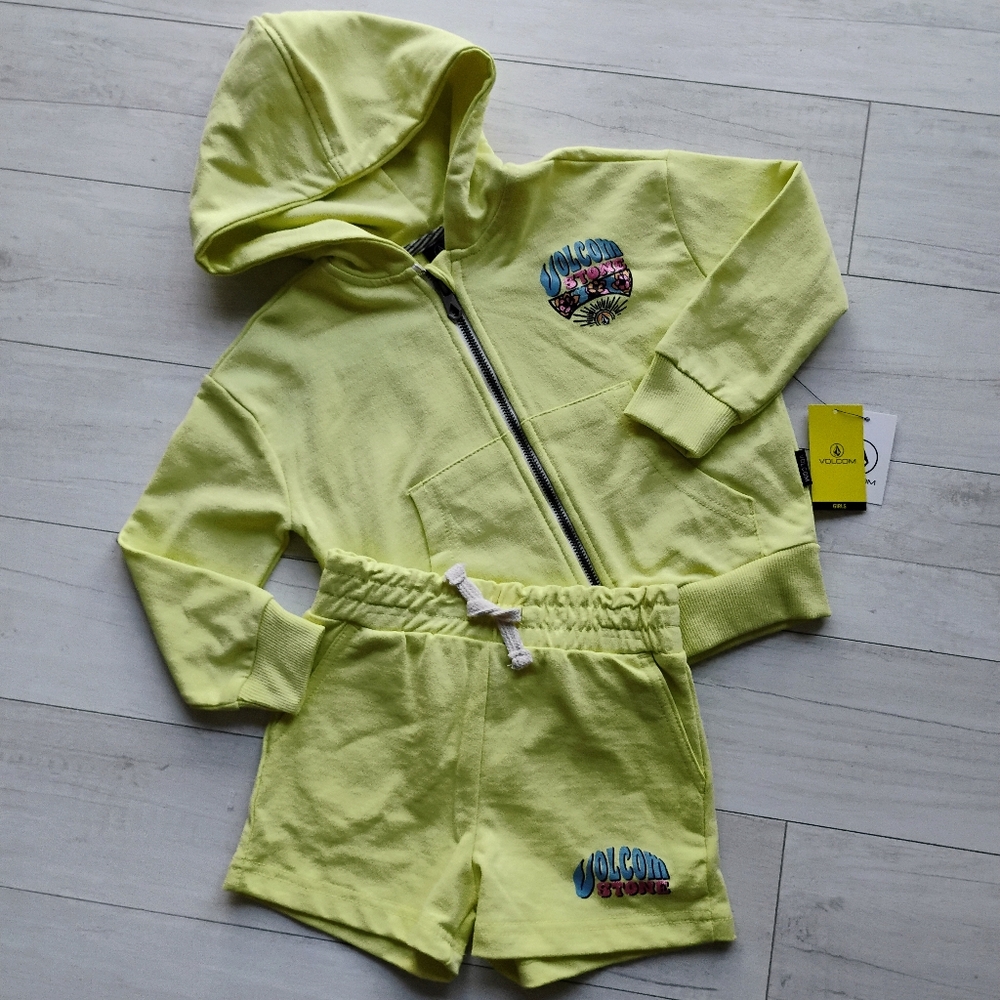 VOLCOM NEW Citrus Fleece Zip Up Hoodie & Shorts Set